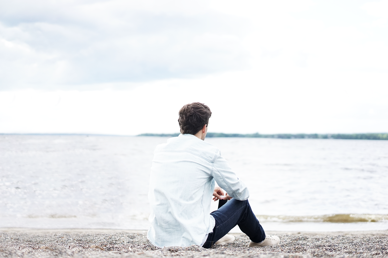 beach, man, ocean