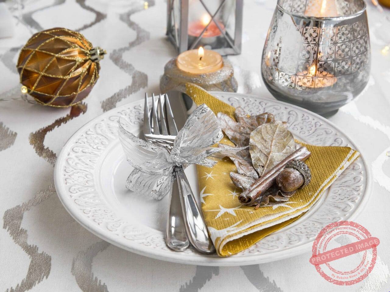 Festive Table Setting For Christmas Holiday