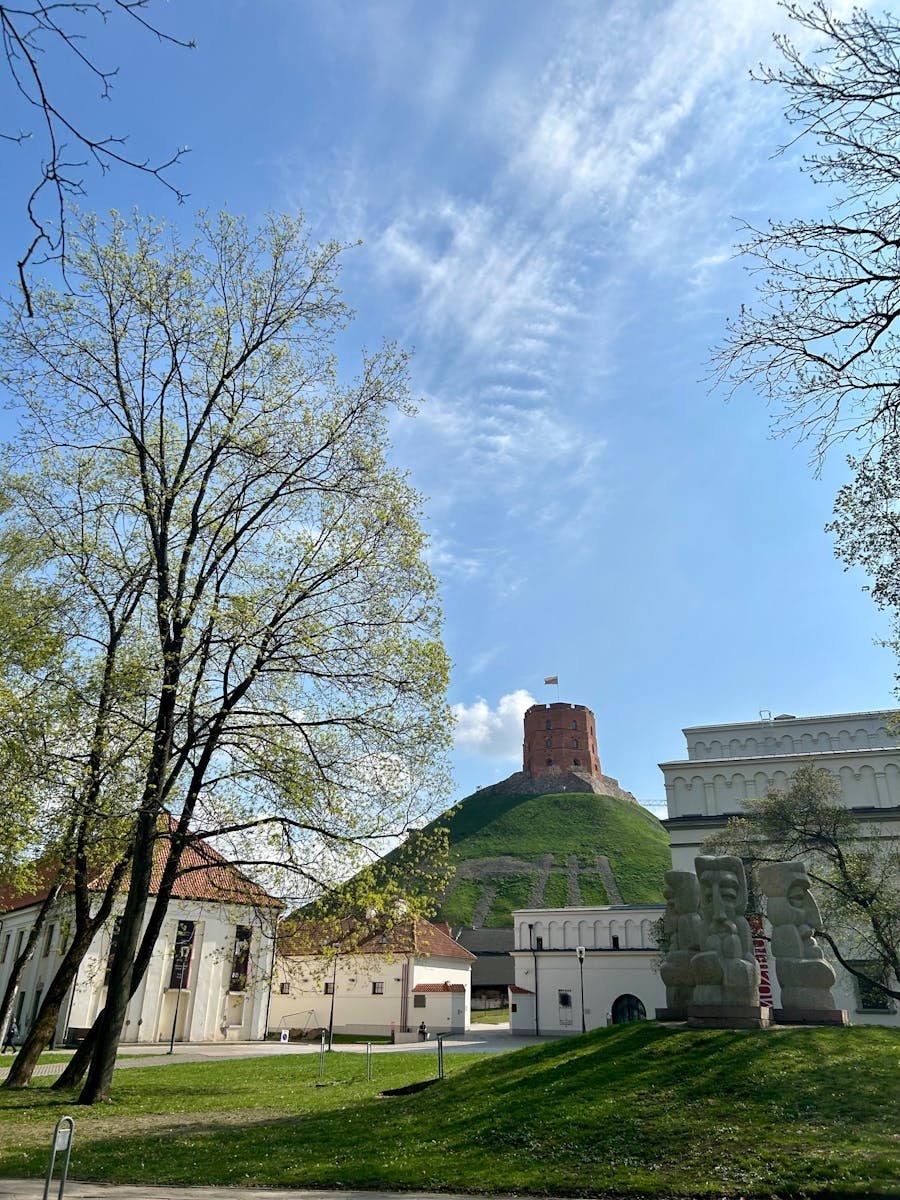 Gediminas Tower under blue sky in spring, Vilnius, Lithuania.