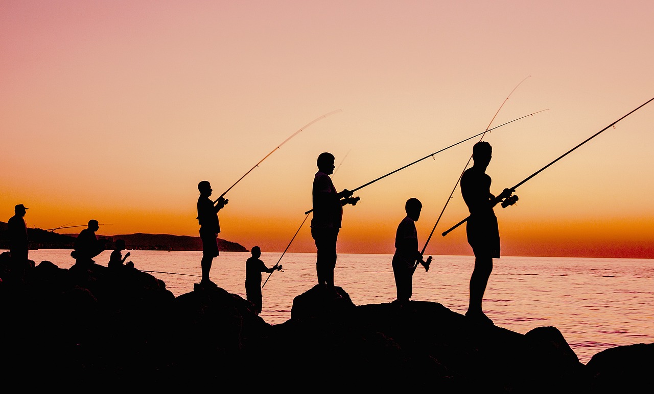 fishing, sunset, fishermen