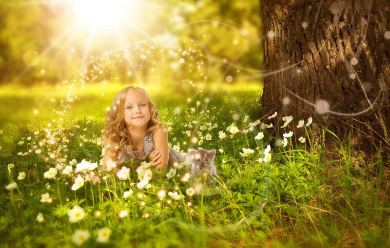 girl, child, flowers