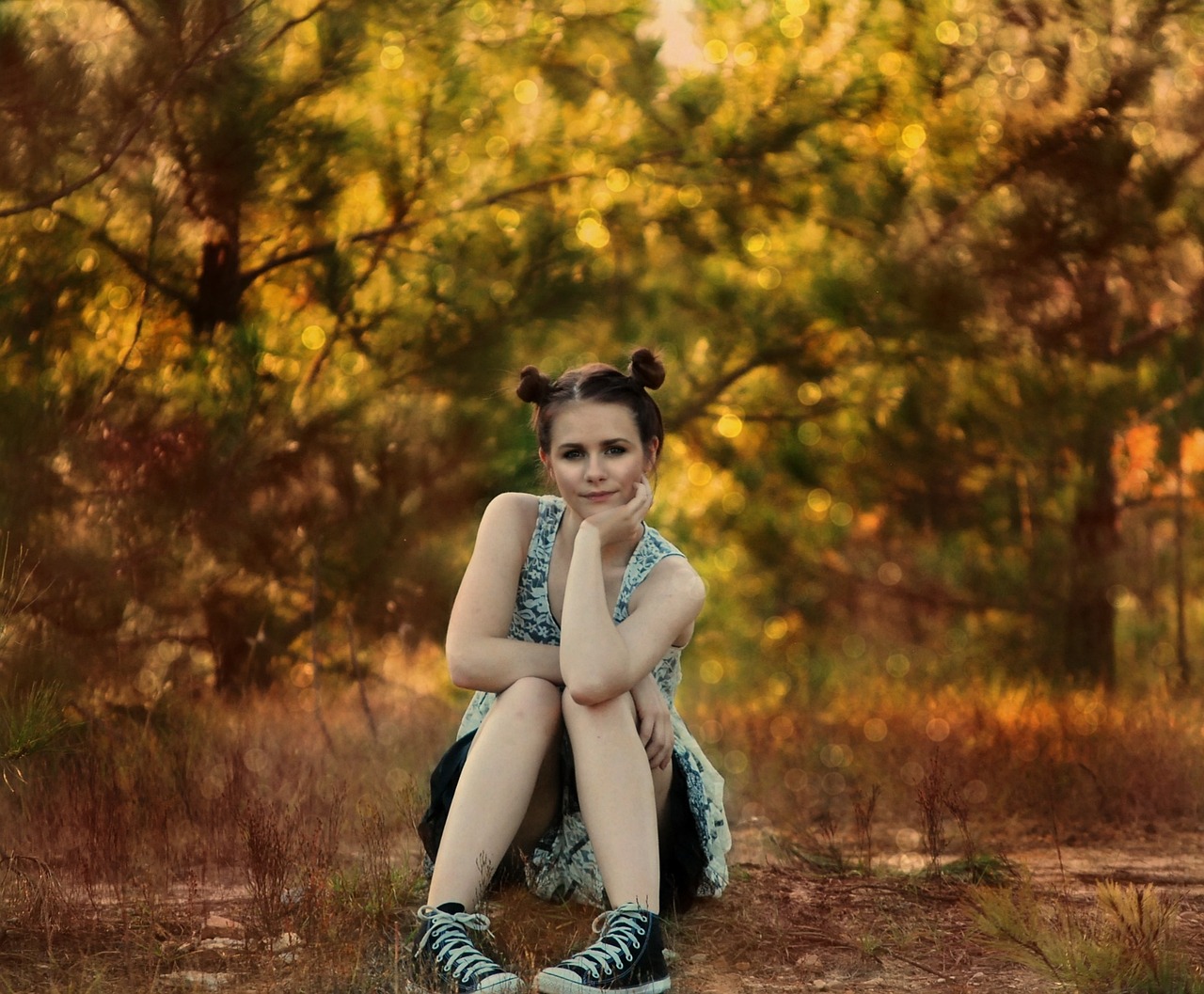 girl, nature, sitting