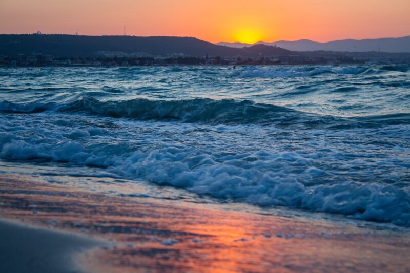 sunset, beach, sea