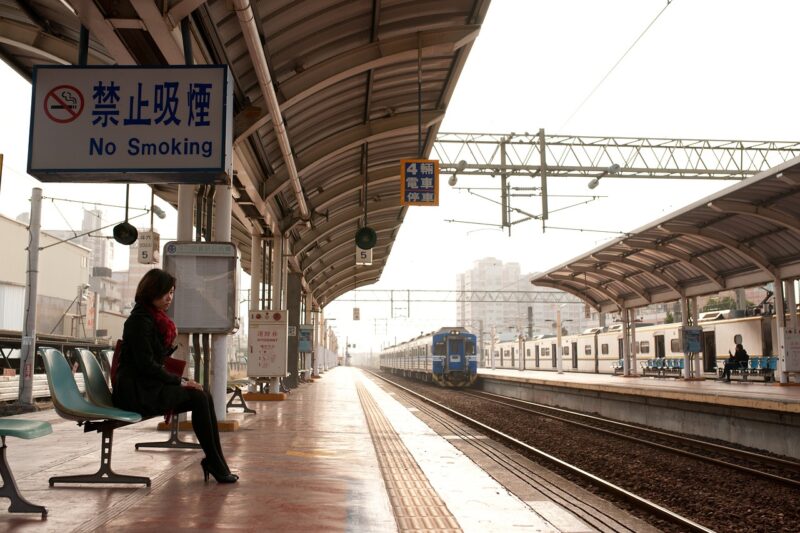 woman, platform, waiting