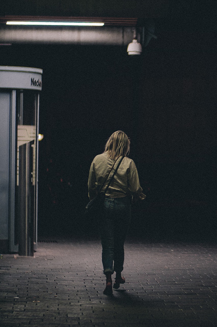 woman, walking, street