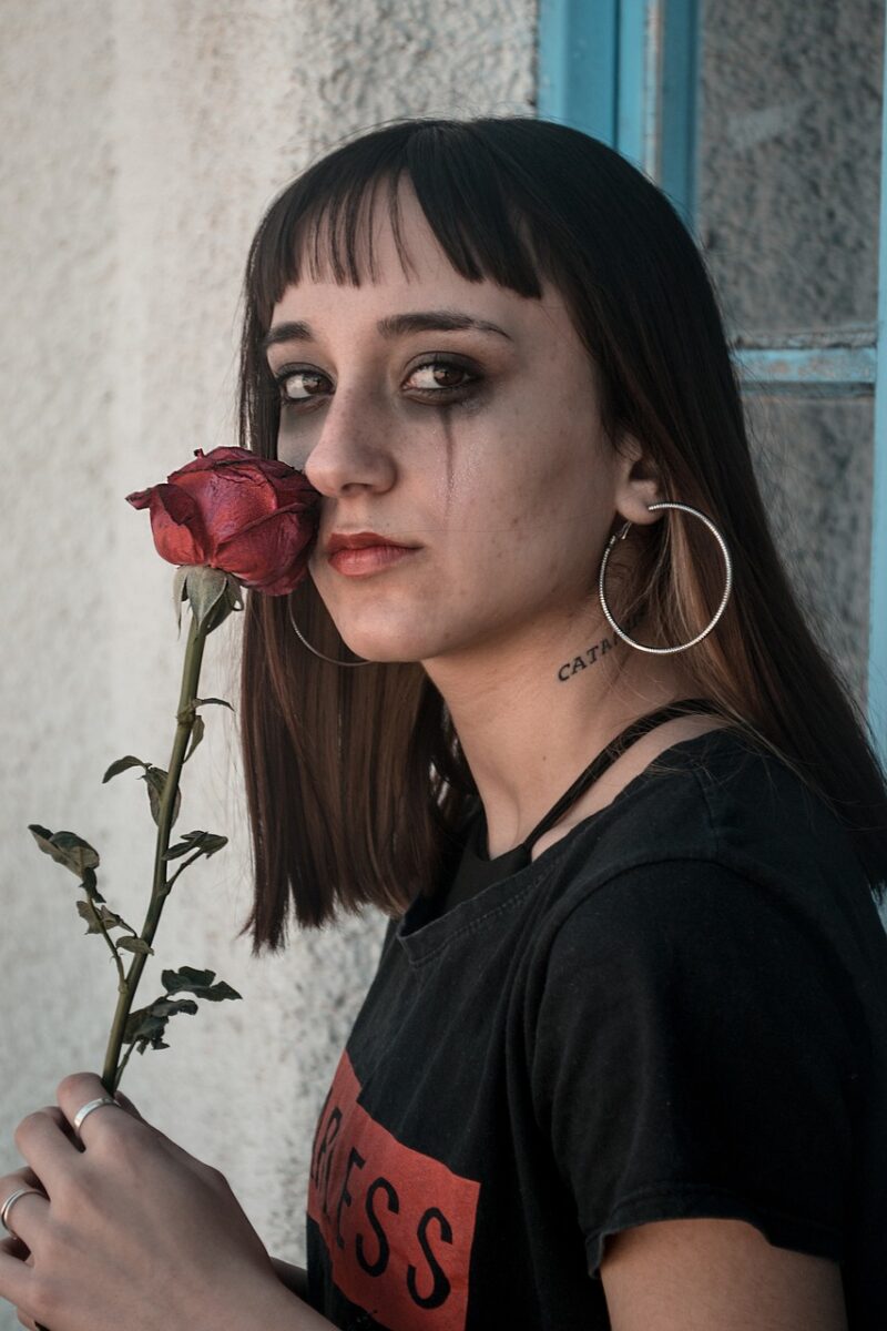 girl, sad, rose