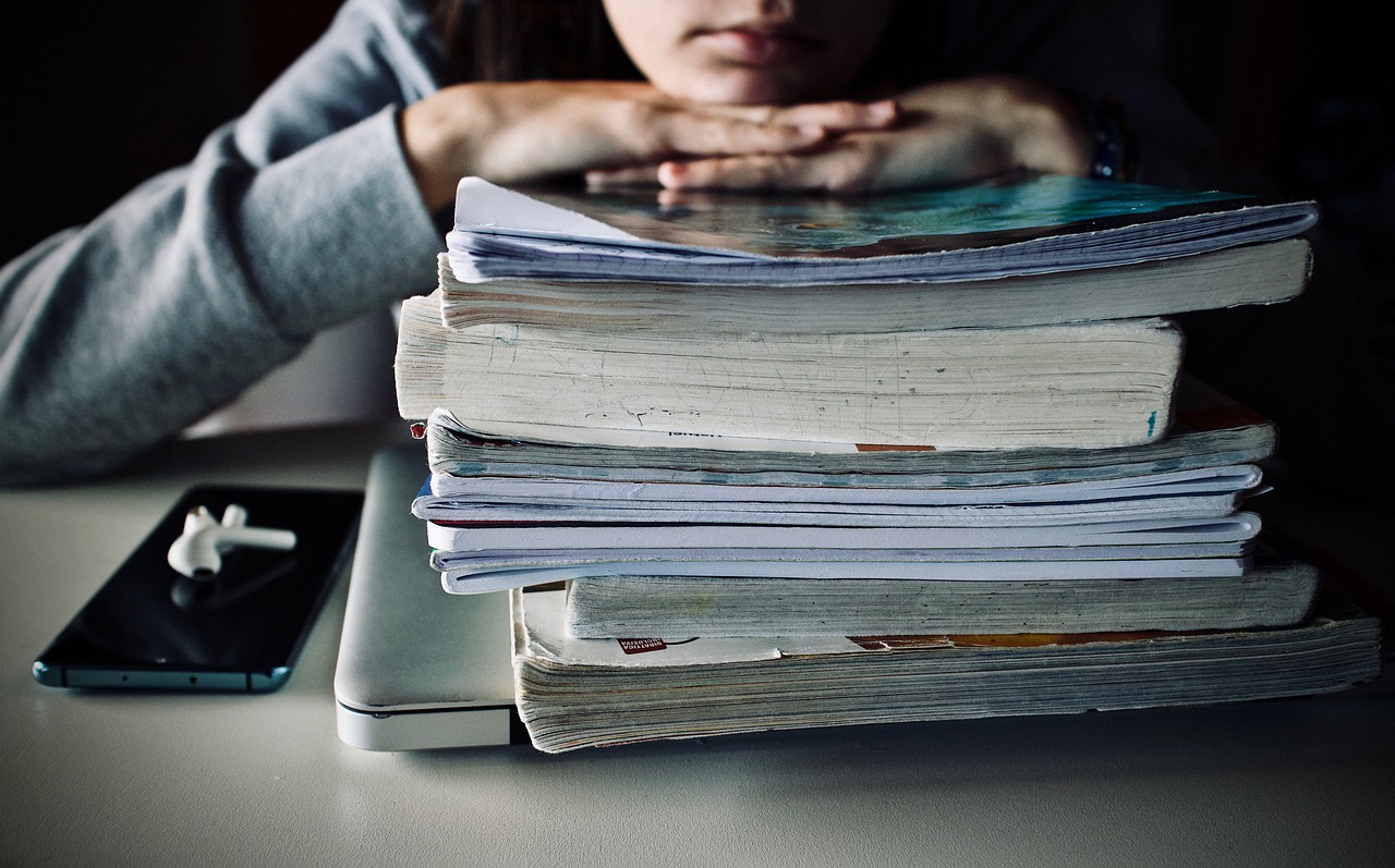 books, pile, education