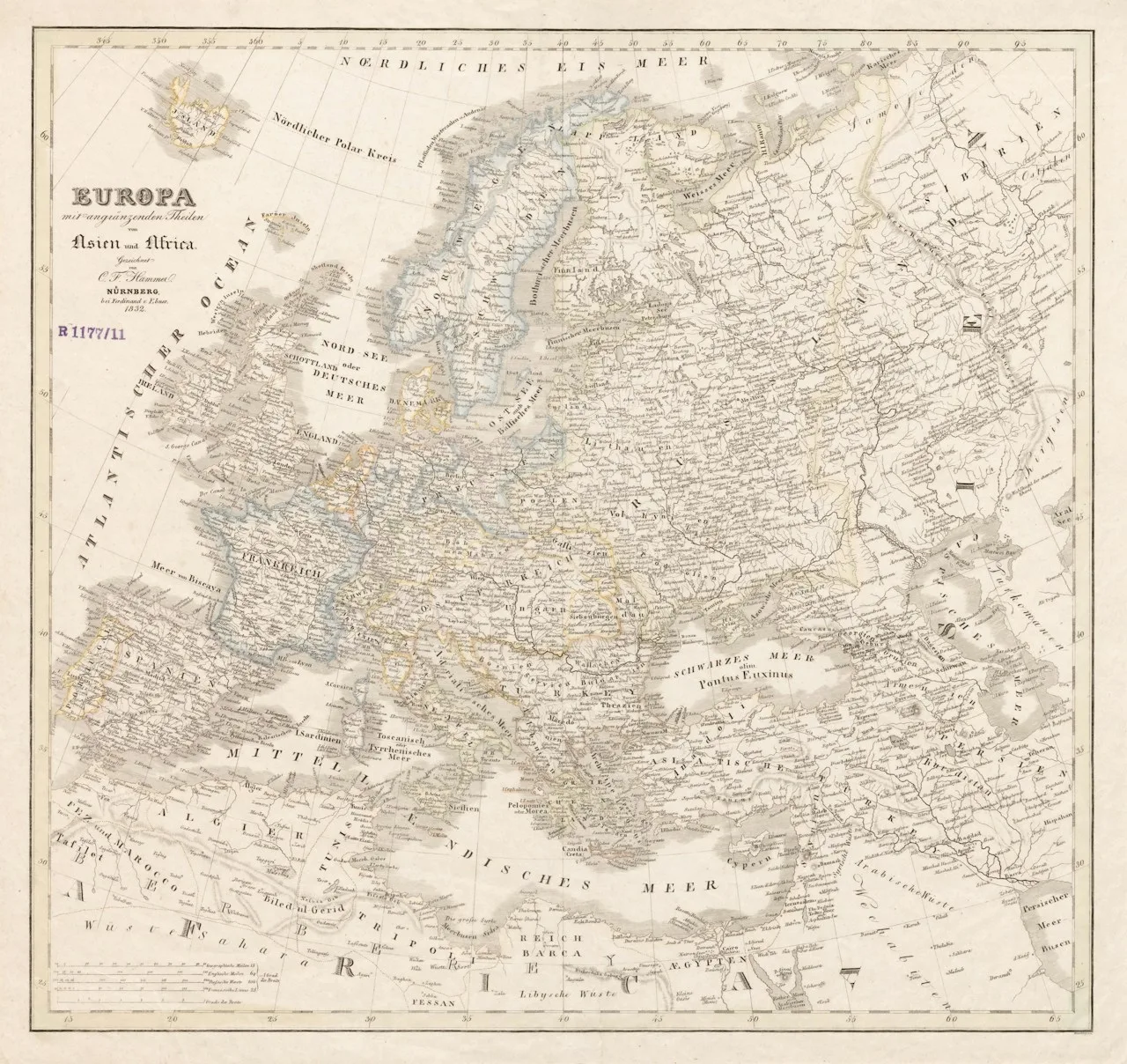 Antique map of europe with intricate details and text