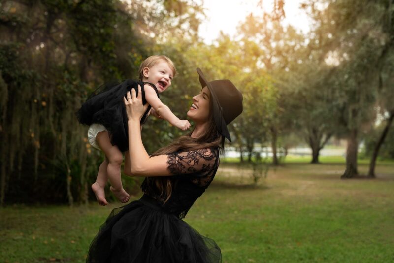 mother, daughter, black dresses