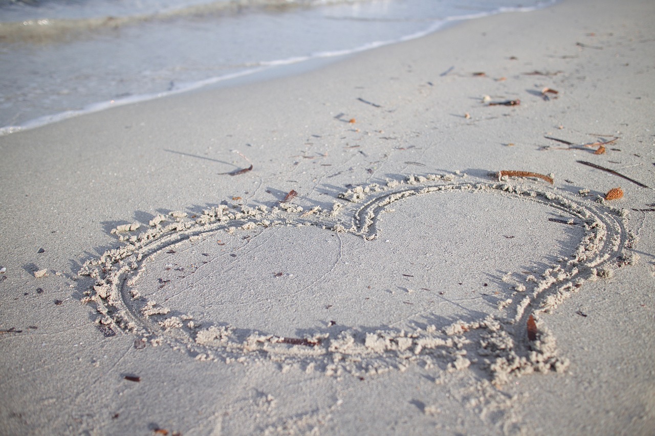 heart, sand, beach