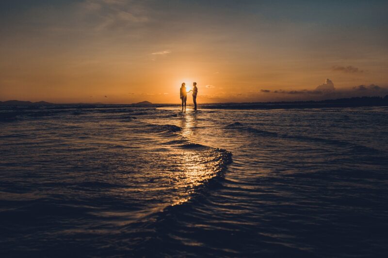 beach, couple, sunset