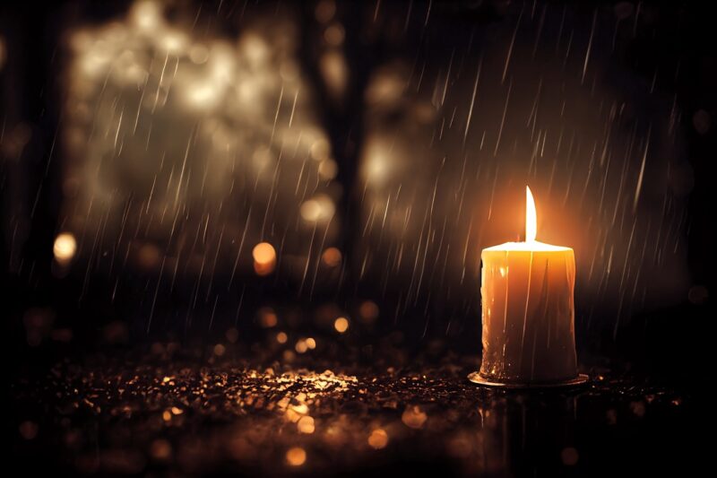 candle, light, rain