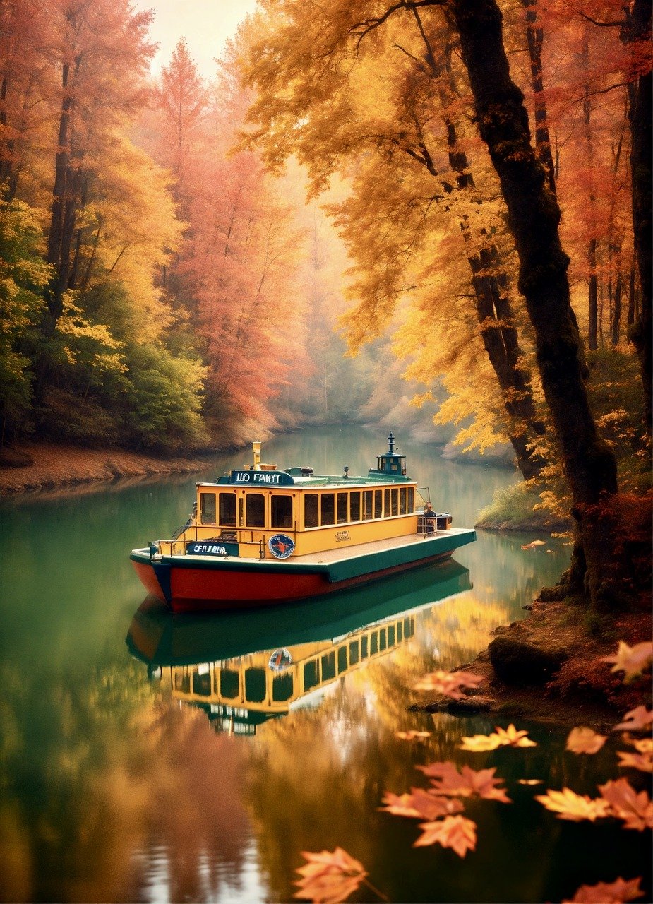 forest, fall, river