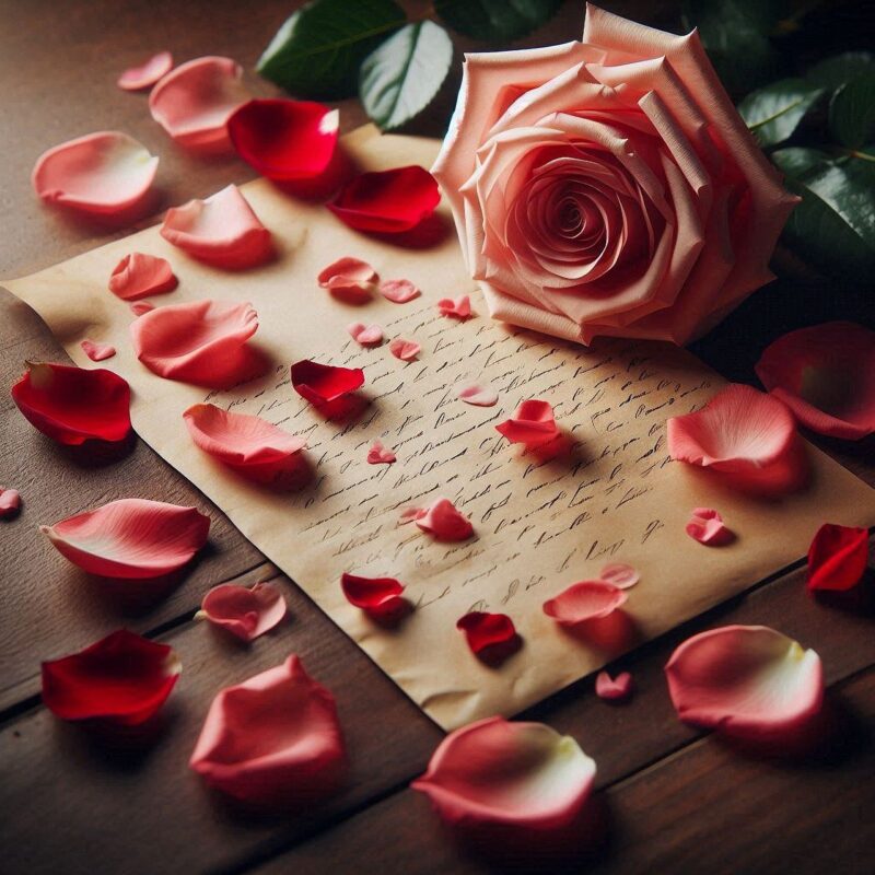 love letter, rose, rose petals