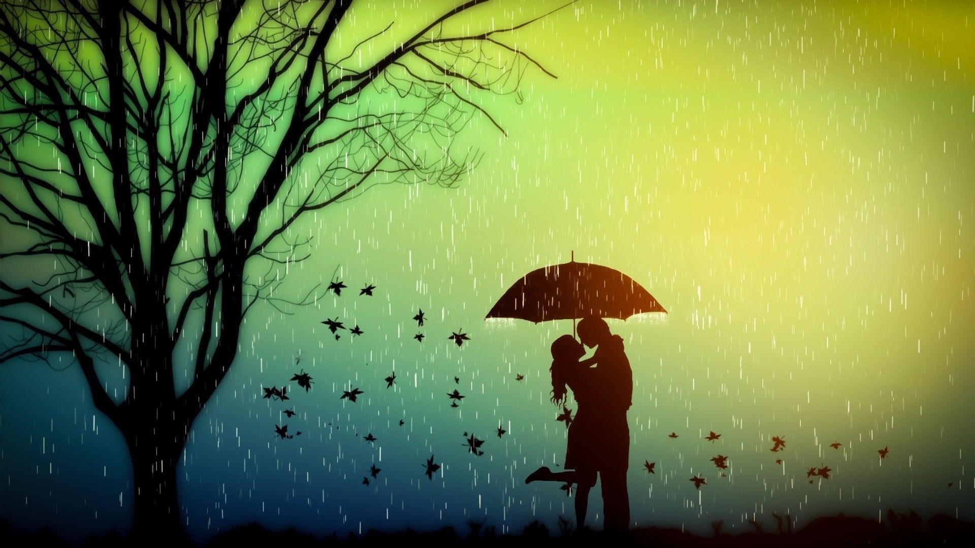 Couple love in romantic night under umbrella Straipsniai.lt