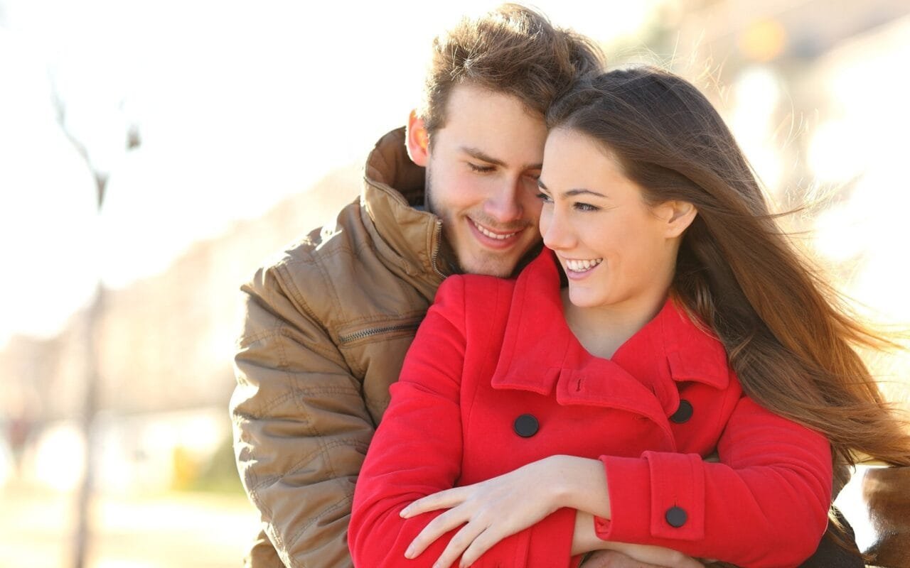 Happy new couple hugs and love in romantic moods