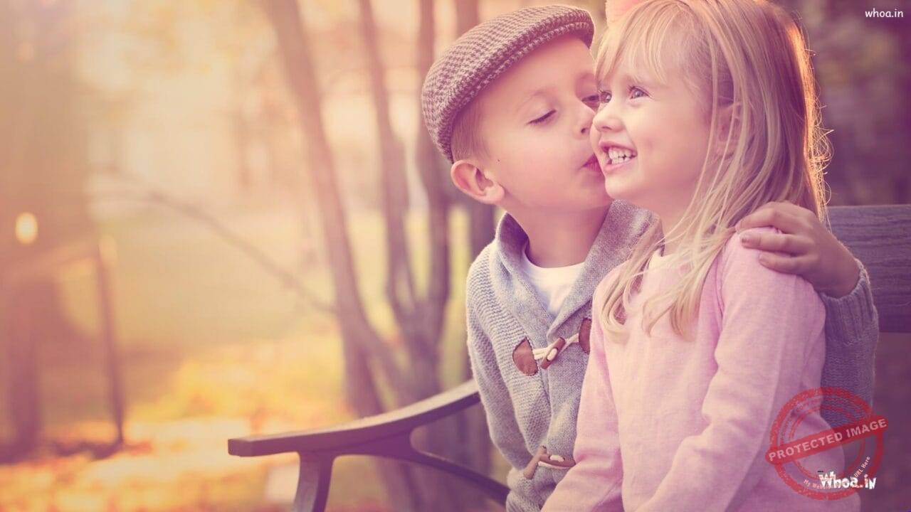Little Boy First Kiss Girl Cheek HD Kids Love