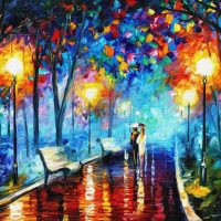Love Couple on Rainy Night Road Painting Straipsniai.lt