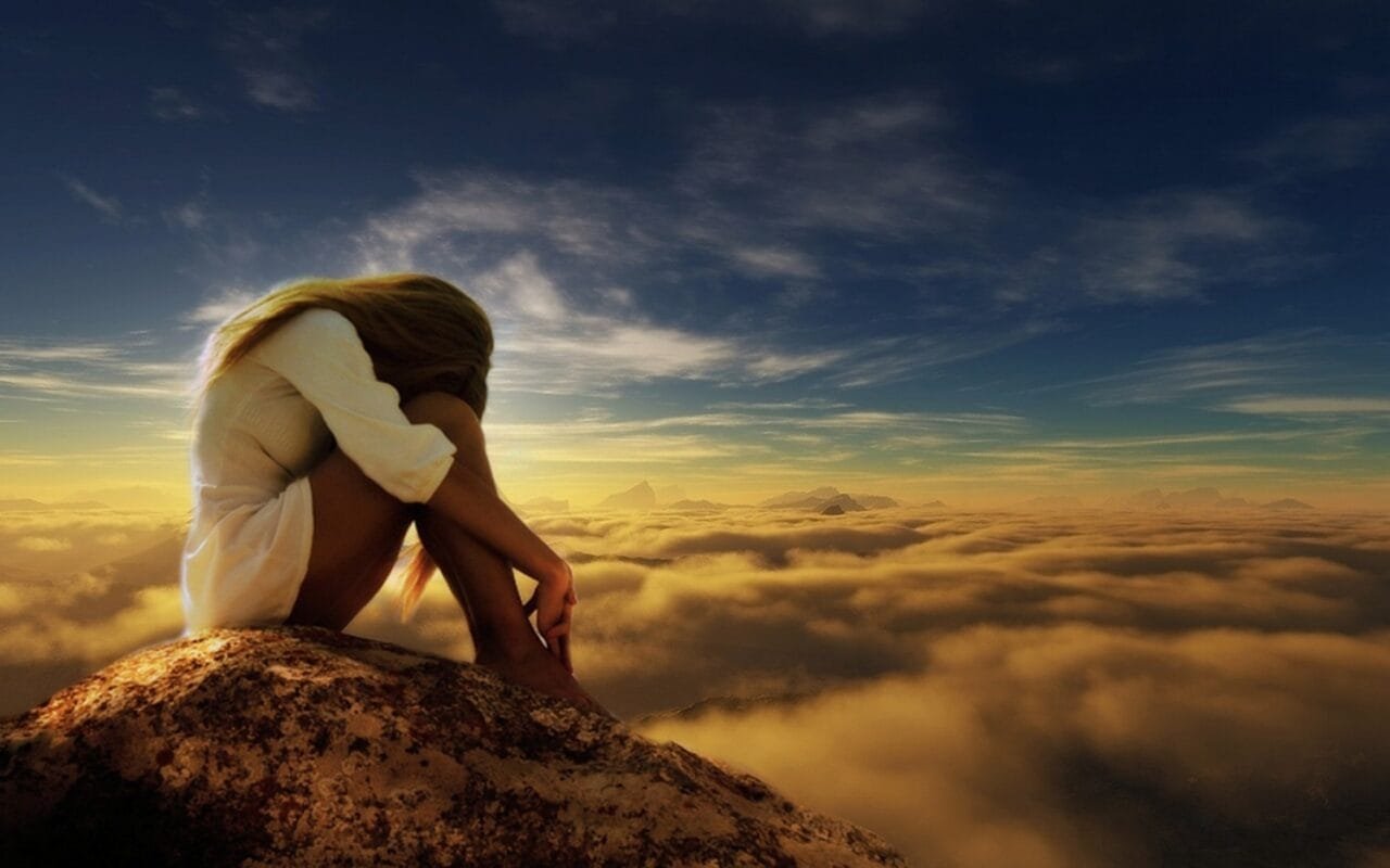 Sad Woman Mountain Clouds