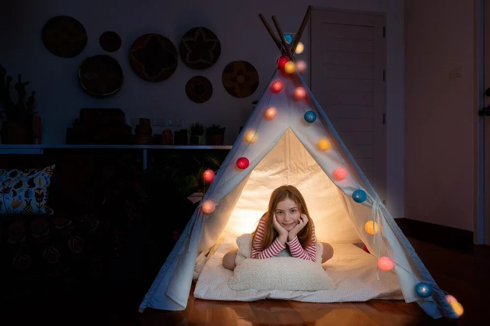 Attractive cute girl sitting inside tepee tent her bedroom enjoy happy time 554837 237.jpg