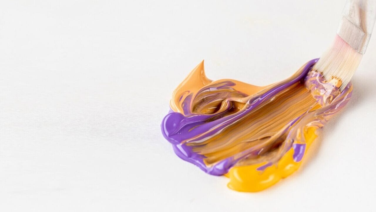 Brush With Purple Orange Mixed Paint 23
