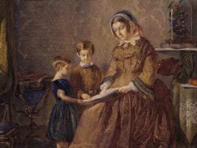 painting of woman near boy and girl