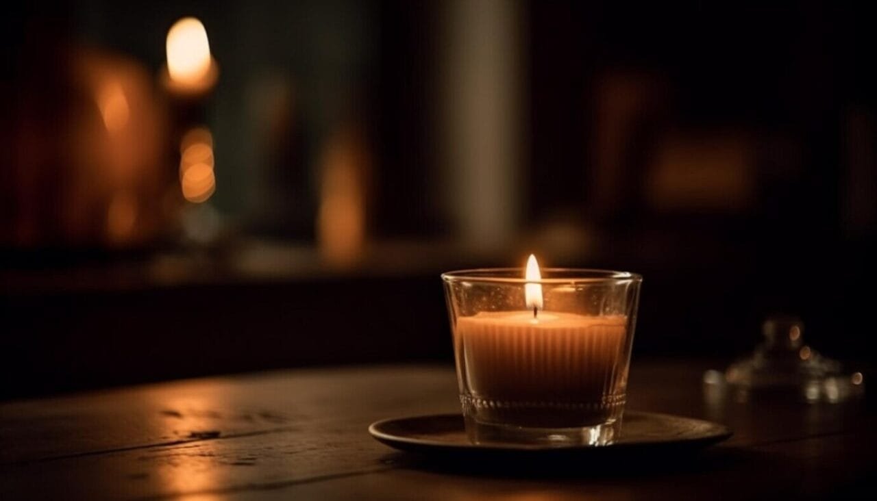 Glowing Candle Illuminates Tranquil Celebration Darkness Generated By Ai 188544
