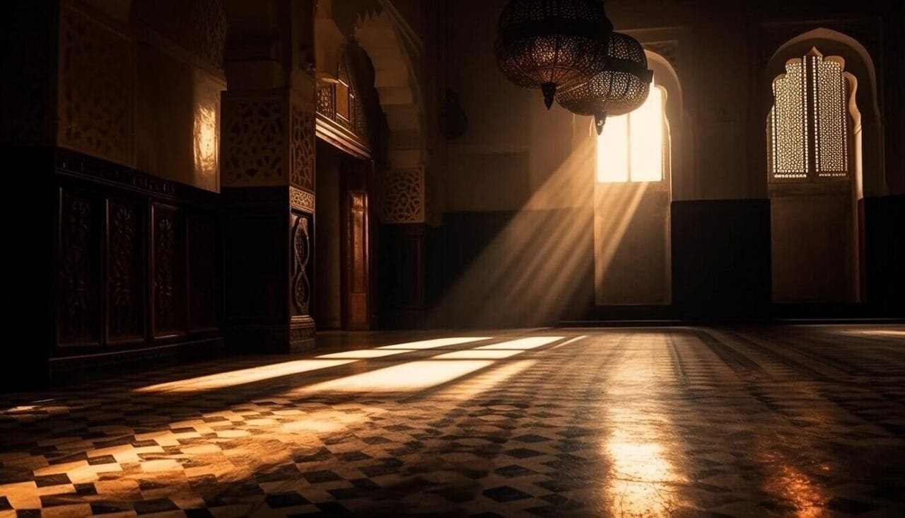 Illuminated Ancient Corridor Leads Modern Spirituality Generated By Ai 188544