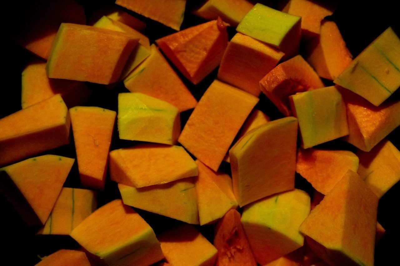 a pile of cut up cubes of food