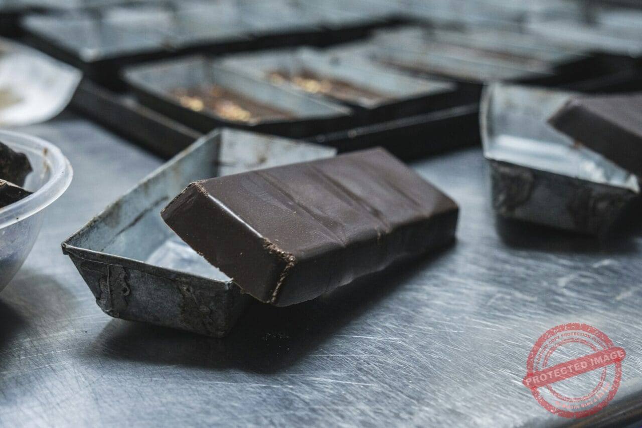 chocolate bar on gray container