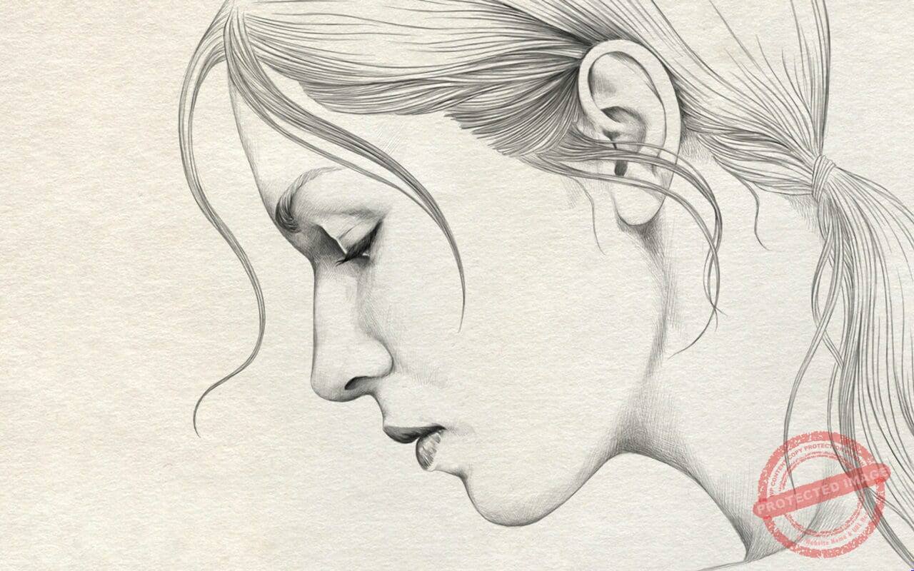 Pencil Drawing Of Woman Face Photo