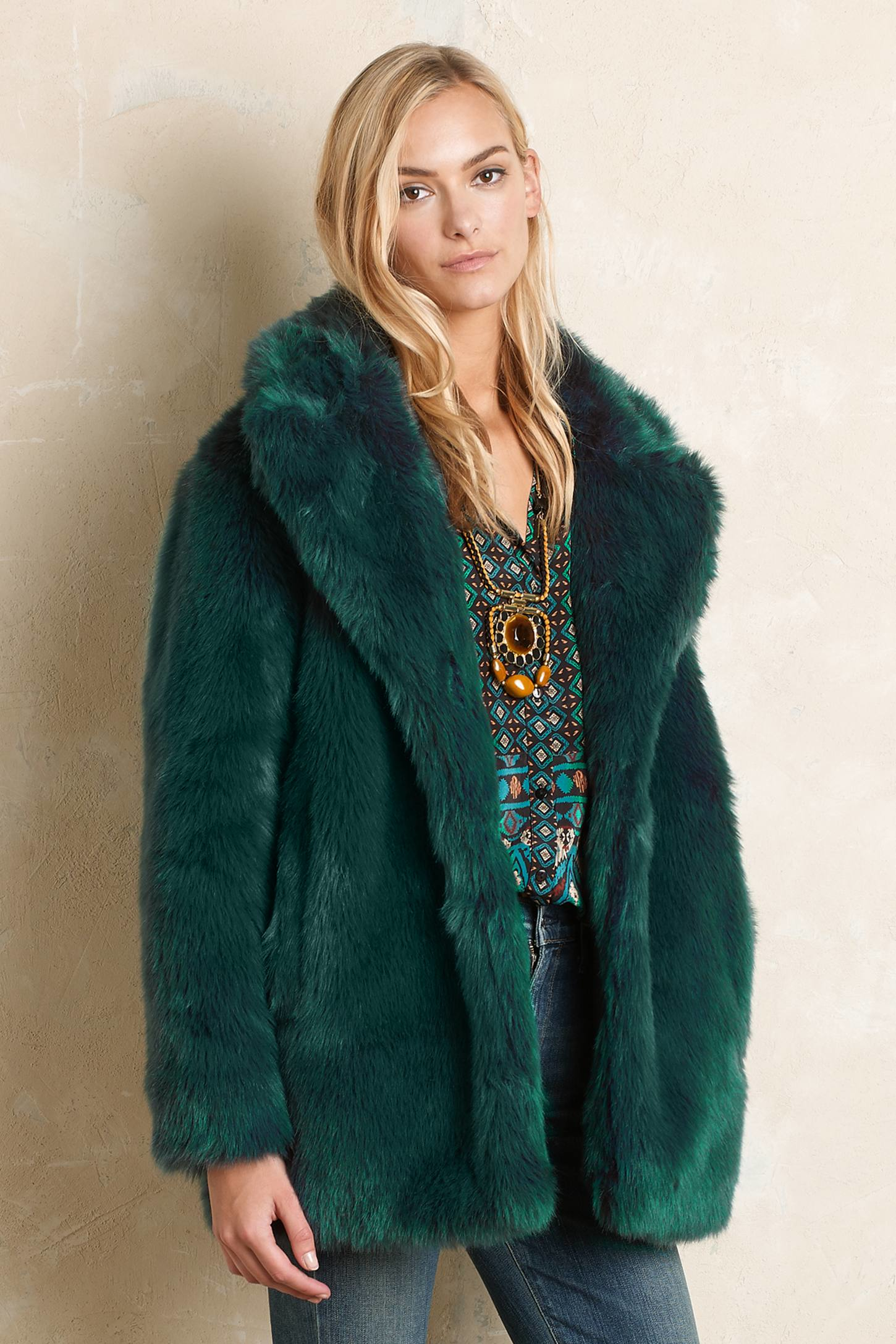 selected femme green bania faux fur coat product Straipsniai.lt