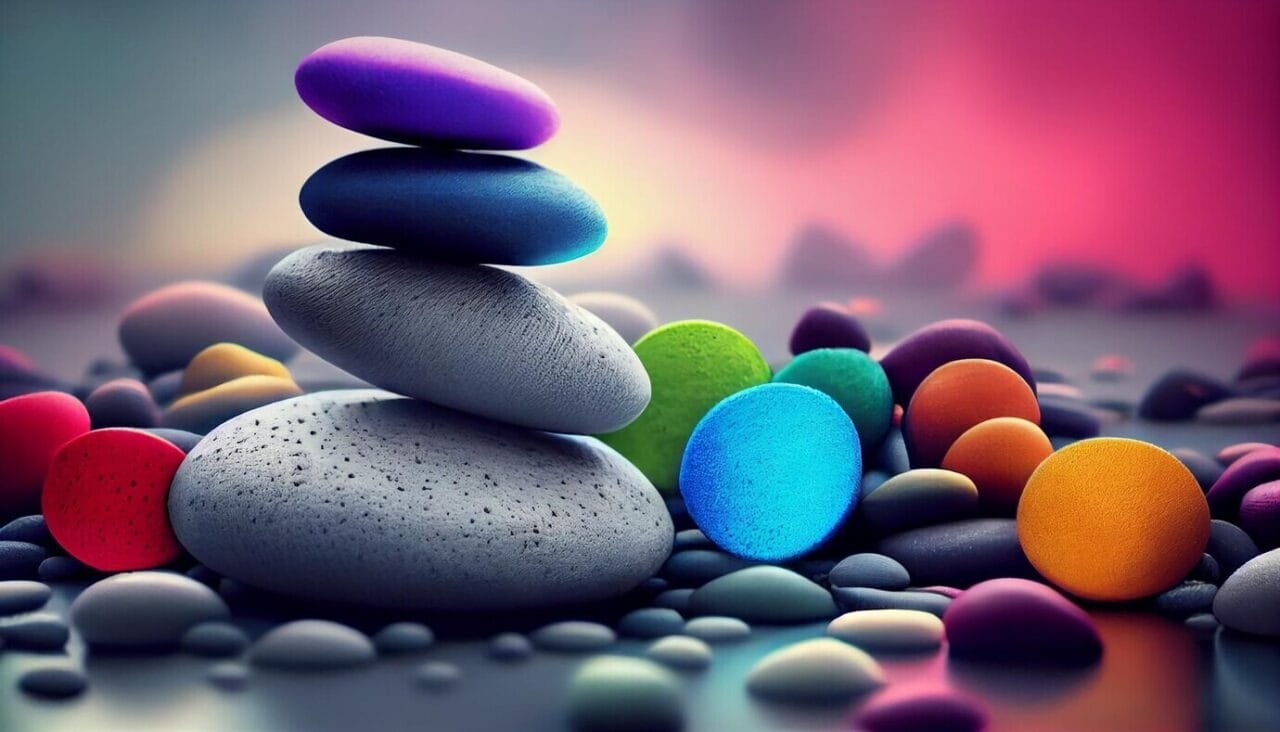Stone Pebble Balance Blue Water Background Generated By Ai 188544