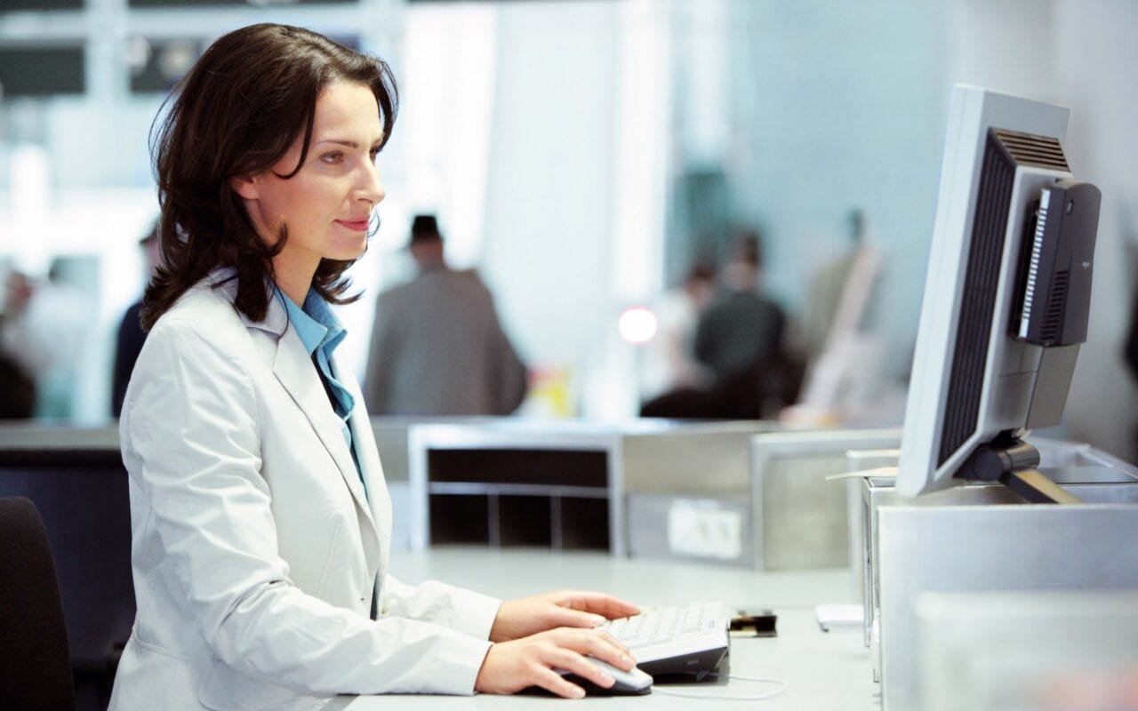 Woman Blonde Computer Work Keyboard Monitor